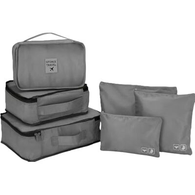 G FORCE 6-teiliges Ultimatives Reise-Set, Reise-Verpackungswürfel, Gepäck-Organizer, Aufbewahrung, wasserabweisend, schützt Kleidung, grau G FORCE 6-teiliges Ultimatives Reise-Set, Reise-Verpackungswürfel, Gepäck-Organizer, Aufbewahrung, wasserabweisend, schützt Kleidung, grau