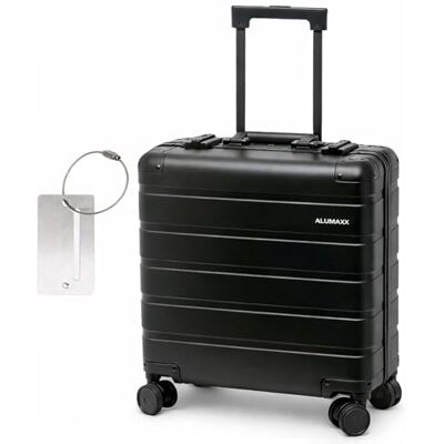 Alumaxx 45293 Businesstrolley Gravity, Reisekoffer mit Overnight Fach, Fächermappe, TSA Schloss, Aluminium Trolley mit 4 Rollen, Koffer 44 x 42 x 22,5 cm, schwarz + ALASSIO Aluminium Kofferanhänger Alumaxx 45293 Businesstrolley Gravity, Reisekoffer mit Overnight Fach, Fächermappe, TSA Schloss, Aluminium Trolley mit 4 Rollen, Koffer 44 x 42 x 22,5 cm, schwarz + ALASSIO Aluminium Kofferanhänger