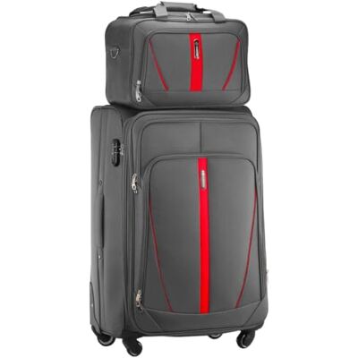 Diamond 2-teiliges Reisegepäck-Set – Großer Weichschalenkoffer XL 28" mit Reisetasche, Grau, Codura 1200D, 360° Rollen, Zahlenschloss, Erweiterbar, 88–108 L, Leicht & Robust Diamond 2-teiliges Reisegepäck-Set – Großer Weichschalenkoffer XL 28" mit Reisetasche, Grau, Codura 1200D, 360° Rollen, Zahlenschloss, Erweiterbar, 88–108 L, Leicht & Robust