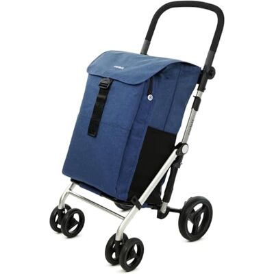 CARLETT Einkaufstrolley mit 4 Rädern, faltbar, 64 L Tasche bis 32 kg + 12 L Thermofach, höhenverstellbarer Griff, Sicherheitsbremse, auf 2 Räder umstellbar – Classic Family, Blaue CARLETT Einkaufstrolley mit 4 Rädern, faltbar, 64 L Tasche bis 32 kg + 12 L Thermofach, höhenverstellbarer Griff, Sicherheitsbremse, auf 2 Räder umstellbar – Classic Family, Blaue