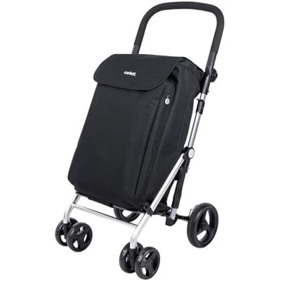 CARLETT Einkaufstrolley mit 4 Rädern, faltbar, 58 L Tasche bis 32 kg / 12 L Thermofach, höhenverstellbarer Griff, Sicherheitsbremse, auf 2 Räder umstellbar – Lite Family, Schwarz CARLETT Einkaufstrolley mit 4 Rädern, faltbar, 58 L Tasche bis 32 kg / 12 L Thermofach, höhenverstellbarer Griff, Sicherheitsbremse, auf 2 Räder umstellbar – Lite Family, Schwarz