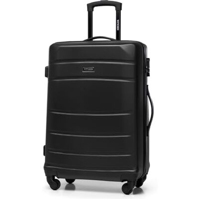 WITTCHEN Globe Line Mittelgroßer Koffer Trolley Reisekoffer Aufgabegepäck aus ABS Hartschale 4 Rollen Zahlenschloss Größe M Schwarz Lufthansa/Eurowings/Ryanair/Condor/Discover Airlines WITTCHEN Globe Line Mittelgroßer Koffer Trolley Reisekoffer Aufgabegepäck aus ABS Hartschale 4 Rollen Zahlenschloss Größe M Schwarz Lufthansa/Eurowings/Ryanair/Condor/Discover Airlines