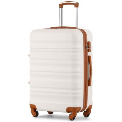 COOLIFE Mittelgroßer Koffer, Hartschalen Hartschalenkoffer, Weiß/Braun, 60L Trolley Koffer mit TSA-Schloss, Reisekoffer mit 4 Rollen, Verstellbar Teleskopgriff, für Geschäftsreise und Reisen COOLIFE Mittelgroßer Koffer, Hartschalen Hartschalenkoffer, Weiß/Braun, 60L Trolley Koffer mit TSA-Schloss, Reisekoffer mit 4 Rollen, Verstellbar Teleskopgriff, für Geschäftsreise und Reisen