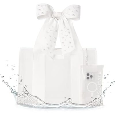 Case-Mate Elfenbeinfarbene Strandtasche mit Perlenschleife – leichte Strandtasche mit Handytasche für Damen – wasserdicht, kippsicher, faltbar und waschbar – Tragetasche für Pool, Reisen und Urlaub Case-Mate Elfenbeinfarbene Strandtasche mit Perlenschleife – leichte Strandtasche mit Handytasche für Damen – wasserdicht, kippsicher, faltbar und waschbar – Tragetasche für Pool, Reisen und Urlaub