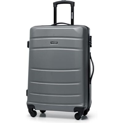 WITTCHEN Globe Line Mittelgroßer Koffer Trolley Reisekoffer Aufgabegepäck aus ABS Hartschale 4 Rollen Zahlenschloss Größe M Grau Lufthansa/Eurowings/Ryanair/Condor/Discover Airlines WITTCHEN Globe Line Mittelgroßer Koffer Trolley Reisekoffer Aufgabegepäck aus ABS Hartschale 4 Rollen Zahlenschloss Größe M Grau Lufthansa/Eurowings/Ryanair/Condor/Discover Airlines