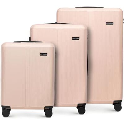 WITTCHEN Stripes Line Kofferset 3-teilig ABS-Hartschalenkoffer, 4 Rollen 360° Koffer Set Handgepäck/Mittel/Groß (36/65/96 l) Zahlenschloss & Teleskopgriff Farbe: Puderrosa WITTCHEN Stripes Line Kofferset 3-teilig ABS-Hartschalenkoffer, 4 Rollen 360° Koffer Set Handgepäck/Mittel/Groß (36/65/96 l) Zahlenschloss & Teleskopgriff Farbe: Puderrosa