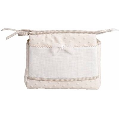Filet Reisetasche mit Reißverschluss, Aida Canvas Stickerei Tasche, Beauty Product Organiser, 100% Made in Italy, Abmessungen 24 x 20 x 10 cm, Farbe Beige und Weiß Filet Reisetasche mit Reißverschluss, Aida Canvas Stickerei Tasche, Beauty Product Organiser, 100% Made in Italy, Abmessungen 24 x 20 x 10 cm, Farbe Beige und Weiß