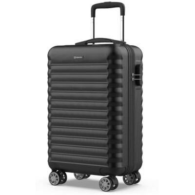 NUMADA Handgepäck Koffer 55x36x19cm (31L) ABS Upfly XS mit 4 gummierte Doppelrollen und Zahlenschloss. Reisekoffer, Hartschalenkoffer mit Raumteiler und Packgurte Schwarz NUMADA Handgepäck Koffer 55x36x19cm (31L) ABS Upfly XS mit 4 gummierte Doppelrollen und Zahlenschloss. Reisekoffer, Hartschalenkoffer mit Raumteiler und Packgurte Schwarz