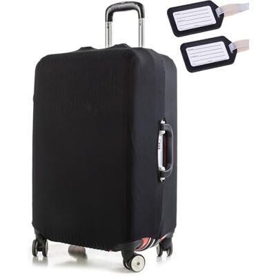 JYJLLM Kofferschutzhülle Schwarz mit 2 Kofferanhängern, Elastische Kofferhülle für Reisegepäck, Kofferüberzug Schutzhülle für Trolleys, Gepäckschutz mit Gepäckanhänger Set für Kofferidentifikation JYJLLM Kofferschutzhülle Schwarz mit 2 Kofferanhängern, Elastische Kofferhülle für Reisegepäck, Kofferüberzug Schutzhülle für Trolleys, Gepäckschutz mit Gepäckanhänger Set für Kofferidentifikation