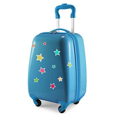 Hauptstadtkoffer for Kids Kindergepäck + Reflektierende Aufkleber Sterne, Kinderkoffer, Hartschalenkoffer, Reise Trolley für Kinder, Handgepäck, 24 Liter, Cyanblau Hauptstadtkoffer for Kids Kindergepäck + Reflektierende Aufkleber Sterne, Kinderkoffer, Hartschalenkoffer, Reise Trolley für Kinder, Handgepäck, 24 Liter, Cyanblau