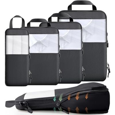 Cozary Koffer Organizer Packing Cubes Compression 4 Stück Packwürfel mit hohem Fassungsvermögen, Travel Essentials Kofferorganizer FüR HandgepäCk Koffer Und Rucksack Schwarz Cozary Koffer Organizer Packing Cubes Compression 4 Stück Packwürfel mit hohem Fassungsvermögen, Travel Essentials Kofferorganizer FüR HandgepäCk Koffer Und Rucksack Schwarz