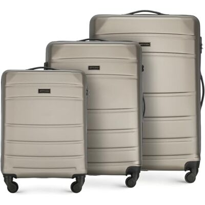 WITTCHEN Globe Line Reisekoffer 3teiliges Kofferset Rollkoffer Trolley Handgepäck Hartschale aus ABS 4 Rollen Zahlenschloss Teleskopgriff Champagner Lufthansa/Eurowings/Ryanair/Condor/DiscoverAirlines WITTCHEN Globe Line Reisekoffer 3teiliges Kofferset Rollkoffer Trolley Handgepäck Hartschale aus ABS 4 Rollen Zahlenschloss Teleskopgriff Champagner Lufthansa/Eurowings/Ryanair/Condor/DiscoverAirlines