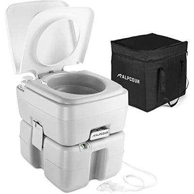 Alpcour , tragbare, kompakte, mobile Toilette für Innen- und Außenbereich mit Tragetasche für Camping, Wohnmobil, Boot, Spülung mit Kolbenpumpe, 20 L-Abwassertank, integrierter Ausguss, Waschsprühkopf Alpcour , tragbare, kompakte, mobile Toilette für Innen- und Außenbereich mit Tragetasche für Camping, Wohnmobil, Boot, Spülung mit Kolbenpumpe, 20 L-Abwassertank, integrierter Ausguss, Waschsprühkopf