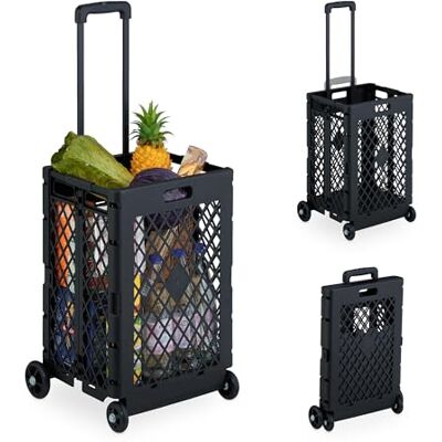Relaxdays Einkaufstrolley klappbar, Einkaufskorb mit Rollen, bis 25 kg, Teleskopgriff, Gitter, hohe Rollkiste, Farbwahl Relaxdays Einkaufstrolley klappbar, Einkaufskorb mit Rollen, bis 25 kg, Teleskopgriff, Gitter, hohe Rollkiste, Farbwahl
