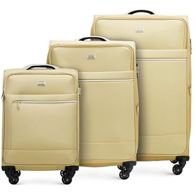 WITTCHEN MIRA Line Set mit 3 Koffer Gepäck Weichgepäck Reisekoffer Set aus Polyester Tragegriff Teleskopgriff Vier Lenkrollen TSA Kombinationschloss Größe (S+M+L) Beige WITTCHEN MIRA Line Set mit 3 Koffer Gepäck Weichgepäck Reisekoffer Set aus Polyester Tragegriff Teleskopgriff Vier Lenkrollen TSA Kombinationschloss Größe (S+M+L) Beige