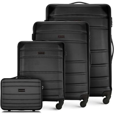 WITTCHEN Globe Line Reisekoffer 4teiliges Kofferset Rollkoffer Trolley Handgepäck Hartschale aus ABS 4 Rollen Zahlenschloss Teleskopgriff Schwarz Lufthansa/Eurowings/Ryanair/Condor/DiscoverAirlines WITTCHEN Globe Line Reisekoffer 4teiliges Kofferset Rollkoffer Trolley Handgepäck Hartschale aus ABS 4 Rollen Zahlenschloss Teleskopgriff Schwarz Lufthansa/Eurowings/Ryanair/Condor/DiscoverAirlines