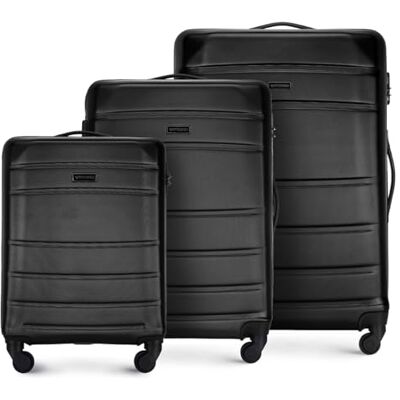 WITTCHEN Globe Line Reisekoffer 3teiliges Kofferset Rollkoffer Trolley Handgepäck Hartschale aus ABS 4 Rollen Zahlenschloss Teleskopgriff Schwarz Lufthansa/Eurowings/Ryanair/Condor/DiscoverAirlines WITTCHEN Globe Line Reisekoffer 3teiliges Kofferset Rollkoffer Trolley Handgepäck Hartschale aus ABS 4 Rollen Zahlenschloss Teleskopgriff Schwarz Lufthansa/Eurowings/Ryanair/Condor/DiscoverAirlines