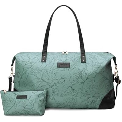 Jadyn Luna Damen Weekender Bag und Reisetasche, groß, 37 Liter Fassungsvermögen, Salbei Flora, Softside Duffle Bag mit veganen Lederakzenten Jadyn Luna Damen Weekender Bag und Reisetasche, groß, 37 Liter Fassungsvermögen, Salbei Flora, Softside Duffle Bag mit veganen Lederakzenten