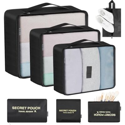 AiQInu Koffer Organizer Set, 7 Teilige Packing Cubes Packwürfel für Urlaub und Reisen, Reiseorganizer Kleidertaschen Schuhbeutel Packtaschen für Koffer AiQInu Koffer Organizer Set, 7 Teilige Packing Cubes Packwürfel für Urlaub und Reisen, Reiseorganizer Kleidertaschen Schuhbeutel Packtaschen für Koffer