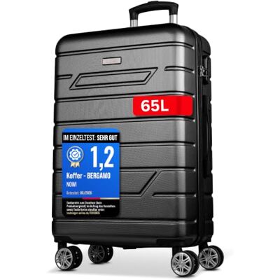NOWI Bergamo Reisekoffer Wasserabweisend, 8 Rollen 360° Drehbar, Teleskopgestänge, Voll gefütterter Innenraum (schwarz, L) NOWI Bergamo Reisekoffer Wasserabweisend, 8 Rollen 360° Drehbar, Teleskopgestänge, Voll gefütterter Innenraum (schwarz, L)
