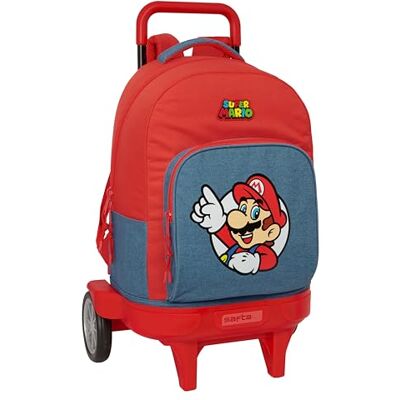 safta SUPER Mario Großer Rucksack mit Rädern, kompakt, abnehmbar, ideal für Kinder verschiedener Altersgruppen, bequem und vielseitig, Qualität und Widerstandsfähigkeit, 33 x 22 x 45 cm safta SUPER Mario Großer Rucksack mit Rädern, kompakt, abnehmbar, ideal für Kinder verschiedener Altersgruppen, bequem und vielseitig, Qualität und Widerstandsfähigkeit, 33 x 22 x 45 cm