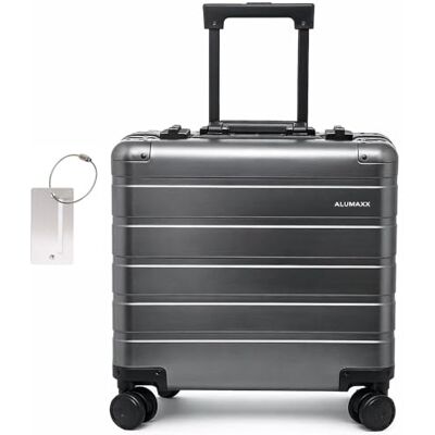 Alumaxx 45294 Businesstrolley Gravity, Reisekoffer mit Overnight Fach, Fächermappe, TSA Schloss, Aluminium Trolley mit 4 Rollen, Rollkoffer 44 x 42 x 22,5 cm, grau + ALASSIO Aluminium Kofferanhänger Alumaxx 45294 Businesstrolley Gravity, Reisekoffer mit Overnight Fach, Fächermappe, TSA Schloss, Aluminium Trolley mit 4 Rollen, Rollkoffer 44 x 42 x 22,5 cm, grau + ALASSIO Aluminium Kofferanhänger