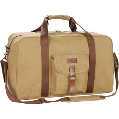 BRUBAKER Weekender 'Safari' Vintage Reisetasche für Damen und Herren 65L Poly Canvas Sporttasche mit Schultergurt und separatem Schuhfach Retro Tasche für Reisen, Arbeit und Sport Braun BRUBAKER Weekender 'Safari' Vintage Reisetasche für Damen und Herren 65L Poly Canvas Sporttasche mit Schultergurt und separatem Schuhfach Retro Tasche für Reisen, Arbeit und Sport Braun