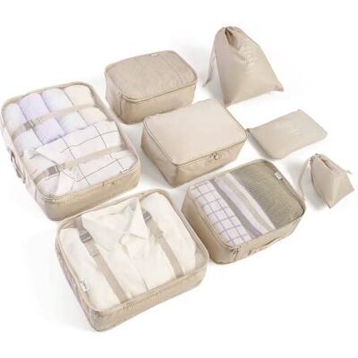 BillyBath Koffer Organizer set, Packing Cubes Kleidertaschen Schuhbeutel Reiseorganizer Packwürfel Kosmetik Travel Organizer Packtaschen für Koffer (8 teilig, Beige) BillyBath Koffer Organizer set, Packing Cubes Kleidertaschen Schuhbeutel Reiseorganizer Packwürfel Kosmetik Travel Organizer Packtaschen für Koffer (8 teilig, Beige)