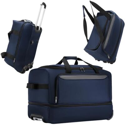 Cozary Reisetasche mit Rollen 57L 3-in-1 Multifunktions-Reisetrolley aus wasserabweisendem Oxfordstoff, erweiterbarer Reisekoffer mit Rollen für Sporttasche groß Reiserucksack-56x29x35cm-Dunkelblau Cozary Reisetasche mit Rollen 57L 3-in-1 Multifunktions-Reisetrolley aus wasserabweisendem Oxfordstoff, erweiterbarer Reisekoffer mit Rollen für Sporttasche groß Reiserucksack-56x29x35cm-Dunkelblau