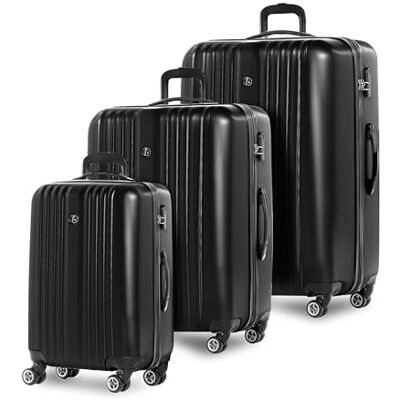 FERGÉ Kofferset 3 teilig Hartschale erweiterbar Toulouse Reisekoffer Trolley-Set (Handgepäck, L, XL) 3er Set Hartschalenkoffer Roll-Koffer 4 Rollen 100% ABS schwarz FERGÉ Kofferset 3 teilig Hartschale erweiterbar Toulouse Reisekoffer Trolley-Set (Handgepäck, L, XL) 3er Set Hartschalenkoffer Roll-Koffer 4 Rollen 100% ABS schwarz