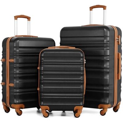 COOLIFE Hartschalen-Koffer Trolley Rollkoffer Reisekoffer mit TSA-Schloss und 4 Rollen (Schwarz/Braun, Koffer-Set) COOLIFE Hartschalen-Koffer Trolley Rollkoffer Reisekoffer mit TSA-Schloss und 4 Rollen (Schwarz/Braun, Koffer-Set)