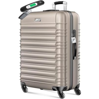 KESSER ® Reisekoffer 120L Großer Hartschalen Koffer Inkl. Kofferwaage + Gepäckanhänger Trolley Gepäck Rollkoffer Zahlenschloss 4 Rollen ABS-Hartschale Teleskopgriff, 75x50x32cm, Champagne KESSER ® Reisekoffer 120L Großer Hartschalen Koffer Inkl. Kofferwaage + Gepäckanhänger Trolley Gepäck Rollkoffer Zahlenschloss 4 Rollen ABS-Hartschale Teleskopgriff, 75x50x32cm, Champagne