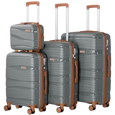 PROVITERA Set 3 + 1 Koffer mit Harter Beschichtung aus Polypropylen, sehr robust, Trolley und Beautycase mit Teleskopgriff und Zahlenschloss, Aerodynamisches Design, grau, 28 pollici, Zeitgenössisch PROVITERA Set 3 + 1 Koffer mit Harter Beschichtung aus Polypropylen, sehr robust, Trolley und Beautycase mit Teleskopgriff und Zahlenschloss, Aerodynamisches Design, grau, 28 pollici, Zeitgenössisch