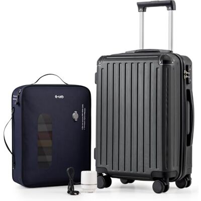 COOLIFE Vakuum Handgepäck Koffer, Hartschalenkoffer mit Pumpe für Kabine Reisekoffer Leichter ABS+PC mit 360°- Rollen und TSA-Schloss, Teleskopgriff, Trolley mit Vakuumsystem für Wochenende, Schwarz COOLIFE Vakuum Handgepäck Koffer, Hartschalenkoffer mit Pumpe für Kabine Reisekoffer Leichter ABS+PC mit 360°- Rollen und TSA-Schloss, Teleskopgriff, Trolley mit Vakuumsystem für Wochenende, Schwarz