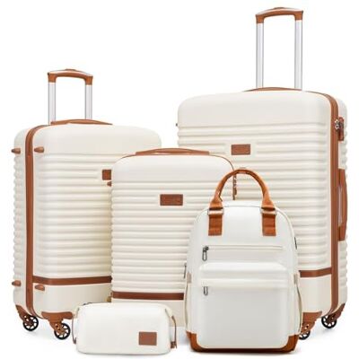 COOLIFE Koffer Set 5tlg, Reisekoffer Set mit Reiserucksack & Kulturbeutel 20"+24"+28" Koffer für Familienausflug, Leichter ABS Hartschale, TSA-Schloss, YKK-Reißverschluss, 360° Rollen, Teleskopgriff COOLIFE Koffer Set 5tlg, Reisekoffer Set mit Reiserucksack & Kulturbeutel 20"+24"+28" Koffer für Familienausflug, Leichter ABS Hartschale, TSA-Schloss, YKK-Reißverschluss, 360° Rollen, Teleskopgriff