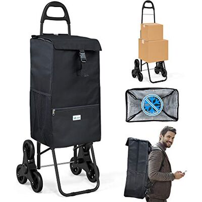 VOUNOT Einkaufstrolley Treppensteiger mit Kühlfach, Einkaufswagen Klappbar mit 3 Räder, 40 L, Schwarz VOUNOT Einkaufstrolley Treppensteiger mit Kühlfach, Einkaufswagen Klappbar mit 3 Räder, 40 L, Schwarz