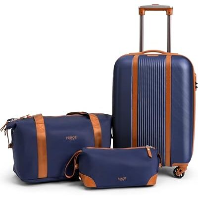 FERGÉ Handgepäck Koffer Set 3 teilig Kabinenkoffer Hartschale 55 x 40 x 22 cm + Reisetasche + Kulturbeutel Reisekoffer Kabinen-Trolley 4 Rollen, Reisen leicht blau FERGÉ Handgepäck Koffer Set 3 teilig Kabinenkoffer Hartschale 55 x 40 x 22 cm + Reisetasche + Kulturbeutel Reisekoffer Kabinen-Trolley 4 Rollen, Reisen leicht blau