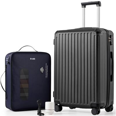COOLIFE Vakuum Mittelgroßer Koffer, Hartschalenkoffer mit Pumpe Reisekoffer ABS+PC mit 360° Rollen und TSA-Schloss, Teleskopgriff, Trolley mit Vakuumsystem für Geschäftsreise, Schwarz COOLIFE Vakuum Mittelgroßer Koffer, Hartschalenkoffer mit Pumpe Reisekoffer ABS+PC mit 360° Rollen und TSA-Schloss, Teleskopgriff, Trolley mit Vakuumsystem für Geschäftsreise, Schwarz