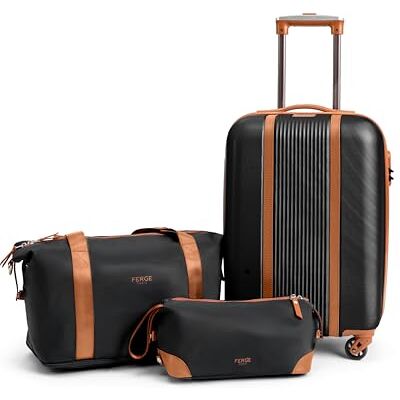 FERGÉ Handgepäck Koffer Set 3 teilig Kabinenkoffer Hartschale 55 x 40 x 22 cm + Reisetasche + Kulturbeutel Reisekoffer Kabinen-Trolley 4 Rollen, Reisen leicht schwarz FERGÉ Handgepäck Koffer Set 3 teilig Kabinenkoffer Hartschale 55 x 40 x 22 cm + Reisetasche + Kulturbeutel Reisekoffer Kabinen-Trolley 4 Rollen, Reisen leicht schwarz