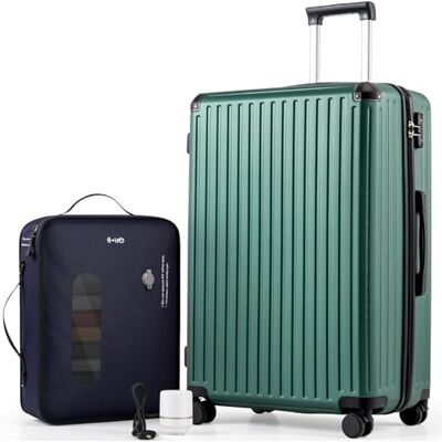 COOLIFE Vakuum Großer Koffer, Hartschalenkoffer, Reisekoffer mit Pumpe ABS+PC mit 360° Rollen und TSA-Schloss, Teleskopgriff, Trolley mit Vakuumsystem für Langreise / Langstreckenreise, Dunkelgrün COOLIFE Vakuum Großer Koffer, Hartschalenkoffer, Reisekoffer mit Pumpe ABS+PC mit 360° Rollen und TSA-Schloss, Teleskopgriff, Trolley mit Vakuumsystem für Langreise / Langstreckenreise, Dunkelgrün
