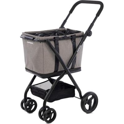 CARLETT Einkaufstrolley mit 4 Rädern, faltbar, Tasche 50–75 L, höhenverstellbarer Griff, Sicherheitsbremse, Korb als Tragetasche nutzbar, wasserabweisend mit Regenüberzug – Cube S, Grau CARLETT Einkaufstrolley mit 4 Rädern, faltbar, Tasche 50–75 L, höhenverstellbarer Griff, Sicherheitsbremse, Korb als Tragetasche nutzbar, wasserabweisend mit Regenüberzug – Cube S, Grau