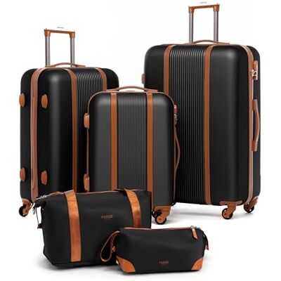 FERGÉ Kofferset Hartschale 5-teilig Milano 3 Größen Hartschalenkoffer Set + Reisetasche + Kulturbeutel 3er Set Reise-Koffer 4 Rollen, leicht Reisen schwarz FERGÉ Kofferset Hartschale 5-teilig Milano 3 Größen Hartschalenkoffer Set + Reisetasche + Kulturbeutel 3er Set Reise-Koffer 4 Rollen, leicht Reisen schwarz