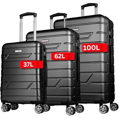 NOWI Bergamo Reisekoffer Wasserabweisend, 8 Rollen 360° Drehbar, Teleskopgestänge, Voll gefütterter Innenraum (schwarz, Set) NOWI Bergamo Reisekoffer Wasserabweisend, 8 Rollen 360° Drehbar, Teleskopgestänge, Voll gefütterter Innenraum (schwarz, Set)