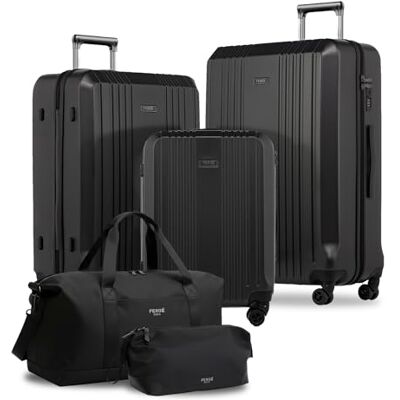 FERGÉ Polycarbonat 5-teilig Koffer Set 77cm, 67cm, Handgepäck Koffer mit Reisetasche Kombi, sehr robuste Reisekoffer mit 4 sanften Rollen & TSA Schloss, Reisekoffer FERGÉ Polycarbonat 5-teilig Koffer Set 77cm, 67cm, Handgepäck Koffer mit Reisetasche Kombi, sehr robuste Reisekoffer mit 4 sanften Rollen & TSA Schloss, Reisekoffer