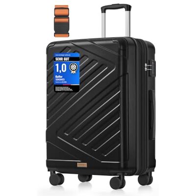 SONGMICS Koffer, Reisekoffer, Hartschalenkoffer mit TSA-Schloss, Koffergurt, ABS-Trolley, 4 Zwillingsrollen, erweiterbar, L, 65 cm, tintenschwarz RLP002B101 SONGMICS Koffer, Reisekoffer, Hartschalenkoffer mit TSA-Schloss, Koffergurt, ABS-Trolley, 4 Zwillingsrollen, erweiterbar, L, 65 cm, tintenschwarz RLP002B101