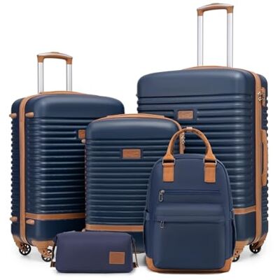 COOLIFE Koffer Set 5tlg, Reisekoffer Set mit Reiserucksack & Kulturbeutel 20"+24"+28" Koffer für Familienausflug, Leichter ABS Hartschale, TSA-Schloss, YKK-Reißverschluss, 360° Rollen, Teleskopgriff COOLIFE Koffer Set 5tlg, Reisekoffer Set mit Reiserucksack & Kulturbeutel 20"+24"+28" Koffer für Familienausflug, Leichter ABS Hartschale, TSA-Schloss, YKK-Reißverschluss, 360° Rollen, Teleskopgriff