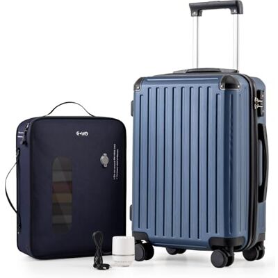 COOLIFE Vakuum Handgepäck Koffer, Hartschalenkoffer mit Pumpe für Kabine Reisekoffer ABS+PC mit 360°- Rollen und TSA-Schloss, Teleskopgriff, Trolley mit Vakuumsystem für Wochenende, Dunkelblau COOLIFE Vakuum Handgepäck Koffer, Hartschalenkoffer mit Pumpe für Kabine Reisekoffer ABS+PC mit 360°- Rollen und TSA-Schloss, Teleskopgriff, Trolley mit Vakuumsystem für Wochenende, Dunkelblau