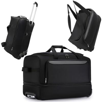 Cozary Reisetasche mit Rollen 57L 3-in-1 Multifunktions-Reisetrolley aus wasserabweisendem Oxfordstoff, erweiterbarer Reisekoffer mit Rollen für Sporttasche groß Reiserucksack-56x29x35cm Schwarz Cozary Reisetasche mit Rollen 57L 3-in-1 Multifunktions-Reisetrolley aus wasserabweisendem Oxfordstoff, erweiterbarer Reisekoffer mit Rollen für Sporttasche groß Reiserucksack-56x29x35cm Schwarz
