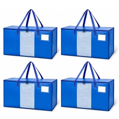 Relaxdays Umzugstasche 4er Set, je 100 l, Rundum-Reißverschluss, blau Sichtfenster, Transport- & Aufbewahrungstasche Relaxdays Umzugstasche 4er Set, je 100 l, Rundum-Reißverschluss, blau Sichtfenster, Transport- & Aufbewahrungstasche