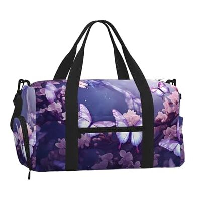 ANABPRMA Santa Claus Leuchtturm Gym Duffle Bag mit Schuhfach Reise Weekender Übernachtungstasche Wasserdicht Sport Turnbeutel mit Schultergurt, Lila Schmetterlinge, One Size ANABPRMA Santa Claus Leuchtturm Gym Duffle Bag mit Schuhfach Reise Weekender Übernachtungstasche Wasserdicht Sport Turnbeutel mit Schultergurt, Lila Schmetterlinge, One Size